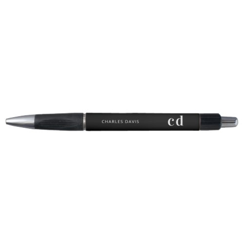 Black white custom monogram name minimalist pen