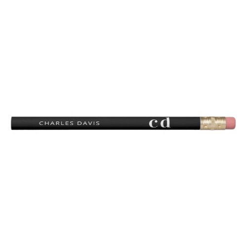 Black white custom monogram name minimalist pencil