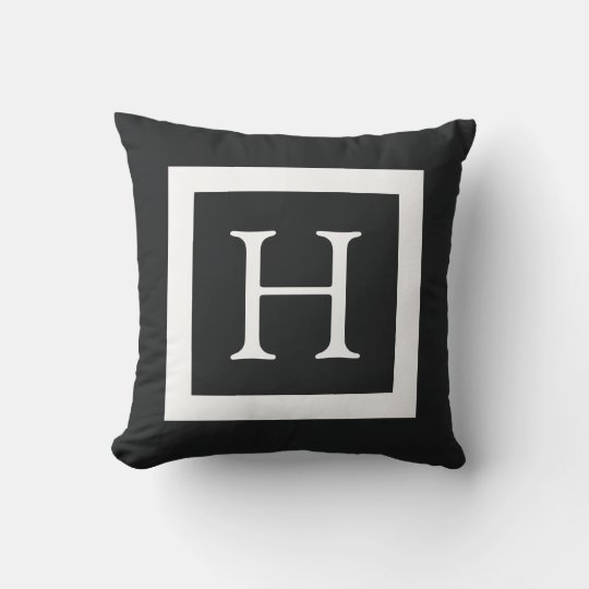 Black White Custom Monogram Outdoor Pillow