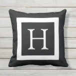 Black White Custom Monogram Outdoor Pillow