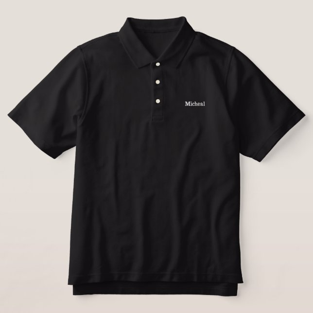 Black White Custom Monogram Personalized Name  Embroidered Polo Shirt (Design Front)