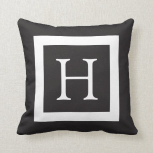 Black White Custom Monogram Throw Pillow