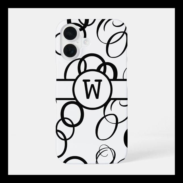 Black & White Custom Monogram with Elegant Loops iPhone Case (Creator Uploaded)