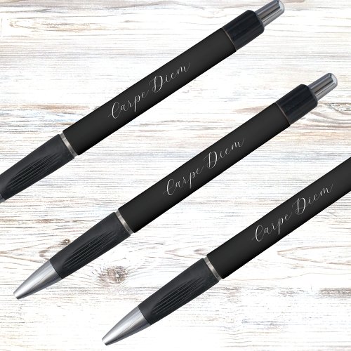 Black white custom motto slogan script pen