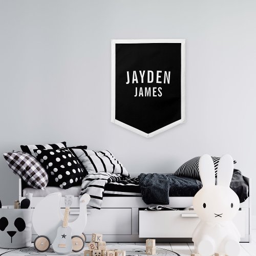 Black White Custom Name Boys Bedroom Decor Wall Pennant