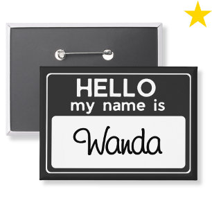 Black White Custom Name Hello My Name Is Button