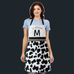 Black & White Custom Name & Monogram Cow Pattern Apron<br><div class="desc">Black & White Custom Name & Monogram Cute Cow Pattern Apron, just add your custom family name or text and initial letter. A Color editable design, all elements can be changed to any color you desire by clicking Personalize this template and choosing customize further at the bottom of the text...</div>