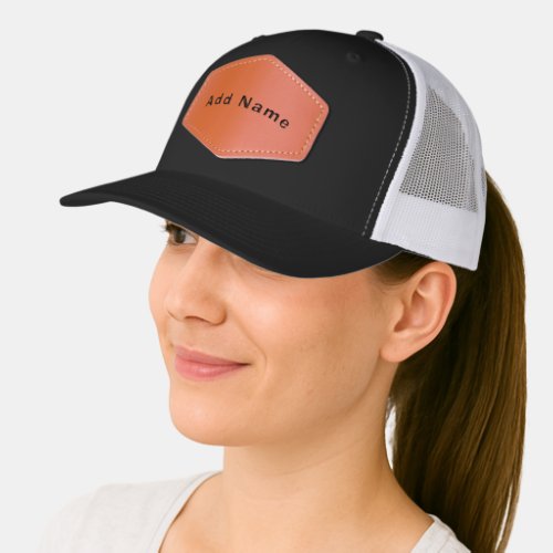 Black White Custom Name Retro Mesh back Headwear  Leather Patch Hat