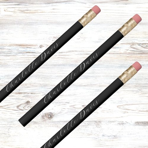 Black white custom name script elegant pencil
