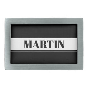 Black & White Custom Name Stripe Belt Buckle