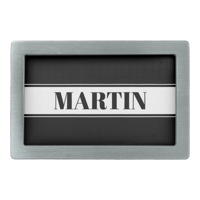 Black & White Custom Name Stripe Belt Buckle (Front)