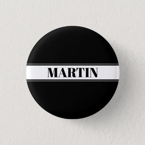 Black  White Custom Name Stripe Button