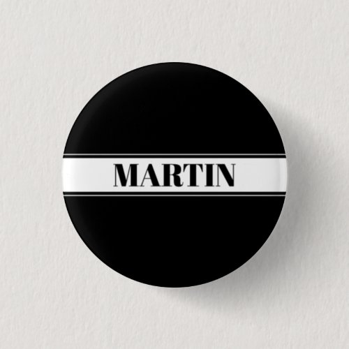 Black  White Custom Name Stripe Button