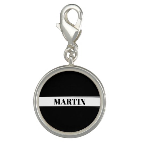 Black  White Custom Name Stripe Charm