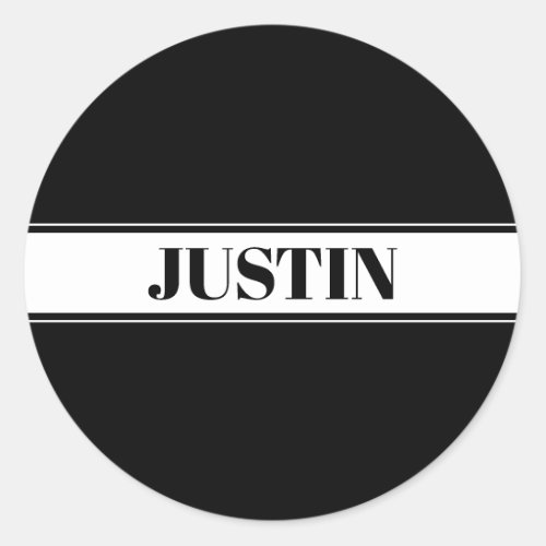 Black  White Custom Name Stripe Classic Round Sticker