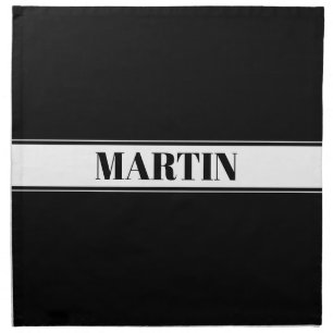 Black & White Custom Name Stripe Cloth Napkin