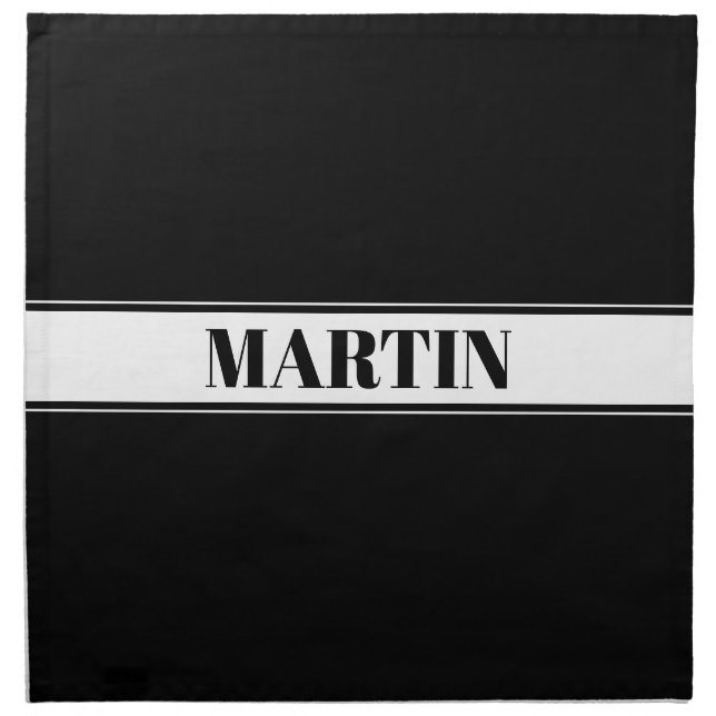 Black & White Custom Name Stripe Cloth Napkin (Front)