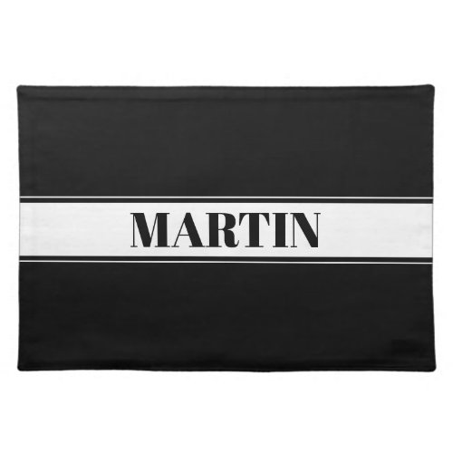 Black  White Custom Name Stripe Cloth Placemat