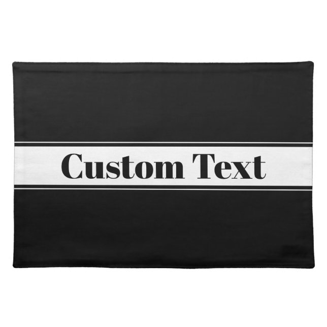 Black & White Custom Name Stripe Cloth Placemat (Front)