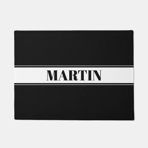 Black  White Custom Name Stripe Doormat