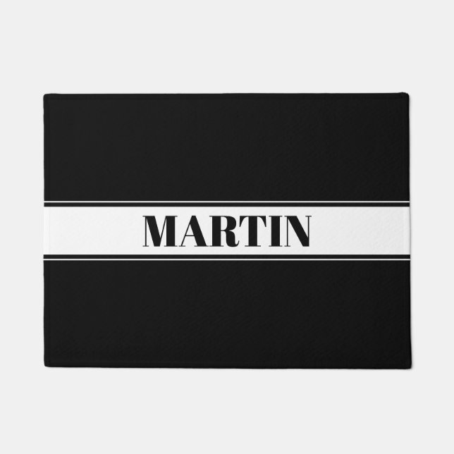Black & White Custom Name Stripe Doormat (Front)
