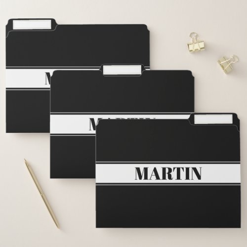 Black  White Custom Name Stripe File Folder