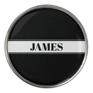 Black & White Custom Name Stripe Golf Ball Marker