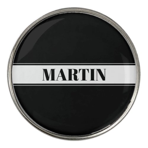Black  White Custom Name Stripe Golf Ball Marker