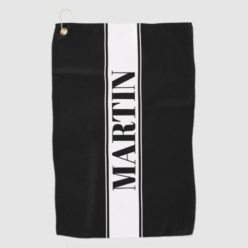 Black  White Custom Name Stripe Golf Towel