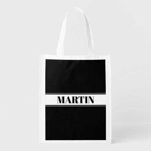 Black  White Custom Name Stripe Grocery Bag