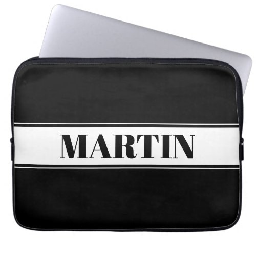 Black  White Custom Name Stripe Laptop Sleeve