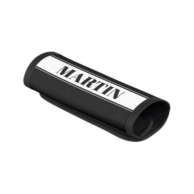 Black & White Custom Name Stripe Luggage Handle Wrap (Angled)