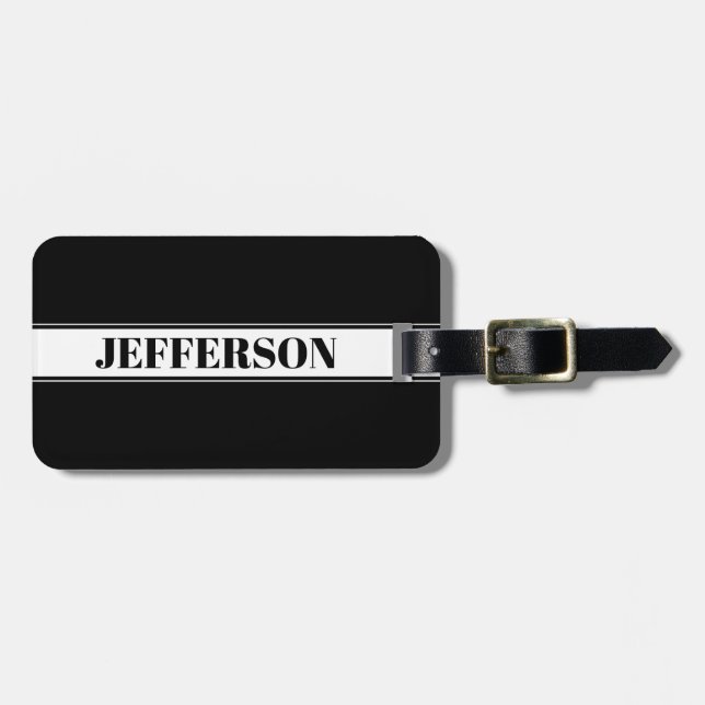 Black & White Custom Name Stripe Luggage Tag (Front Horizontal)