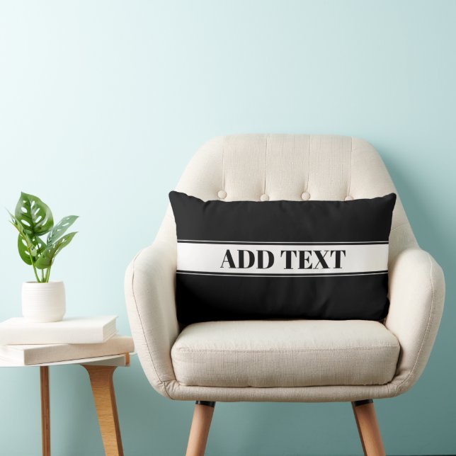 Black & White Custom Name Stripe Lumbar Pillow (Chair)