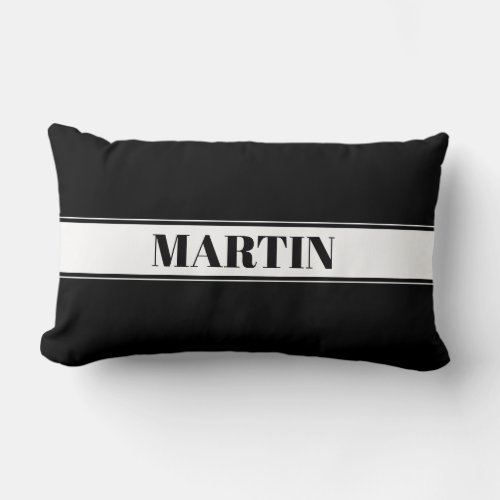 Black  White Custom Name Stripe Lumbar Pillow