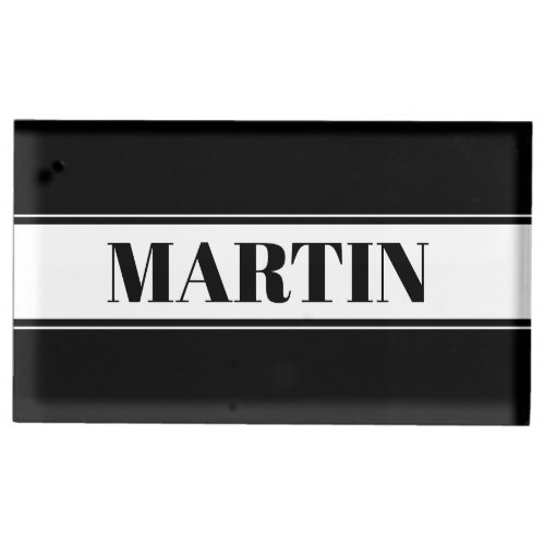 Black  White Custom Name Stripe Place Card Holder