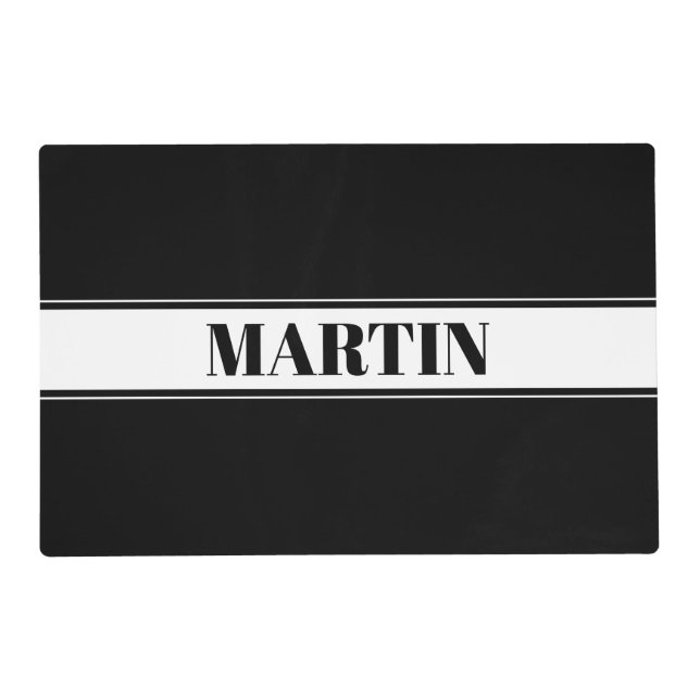 Black & White Custom Name Stripe Placemat (Front)