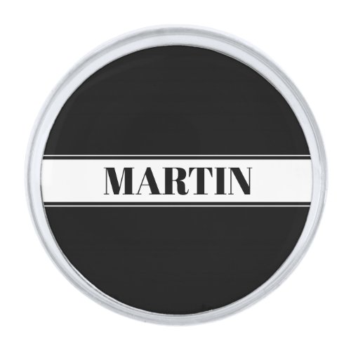 Black  White Custom Name Stripe Silver Finish Lapel Pin