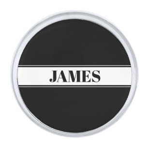 Black & White Custom Name Stripe Silver Finish Lapel Pin