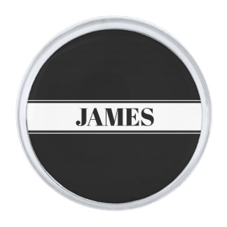 Black & White Custom Name Stripe Silver Finish Lapel Pin