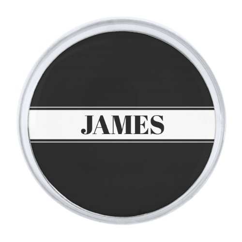Black & White Custom Name Stripe Silver Finish Lapel Pin