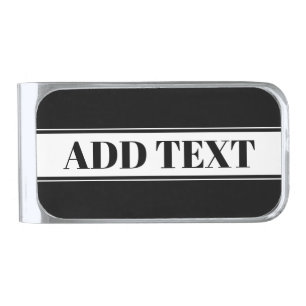 Black & White Custom Name Stripe Silver Finish Money Clip
