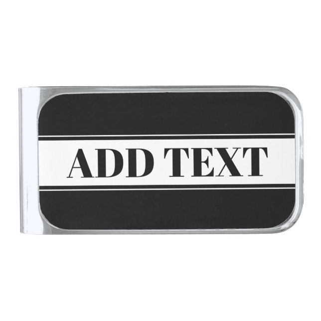 Black & White Custom Name Stripe Silver Finish Money Clip (Front)