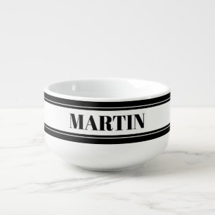 Black & White Custom Name Stripe Soup Mug