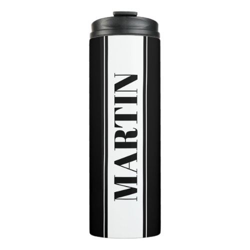 Black  White Custom Name Stripe Thermal Tumbler