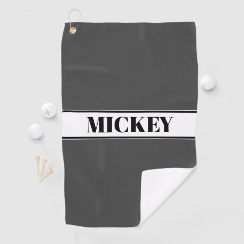 Black  White Custom Name Stripe wGray Golf Towel