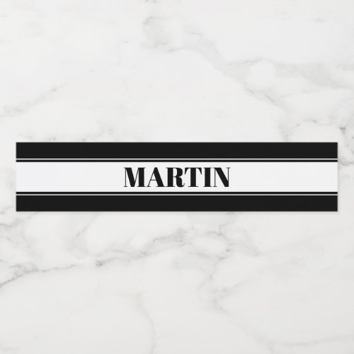 Black  White Custom Name Stripe Water Bottle Label