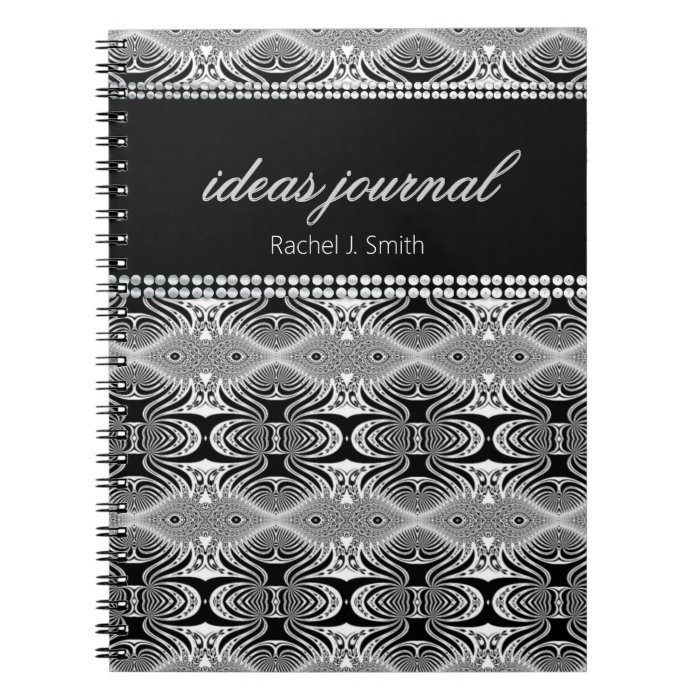 Black White Custom Name Trippy Ideas Notebook