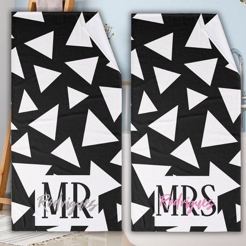 Black White Custom Newlywed Bride Gift Bath Towel