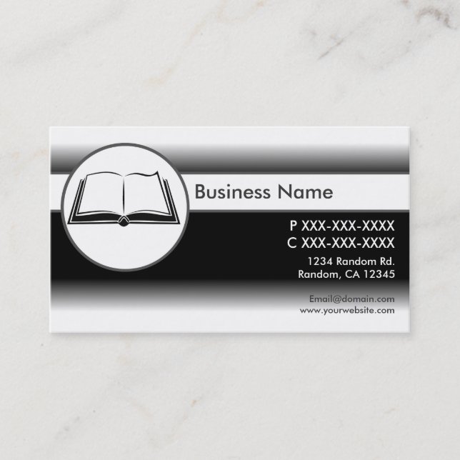 Black white custom open book business cards (Front)